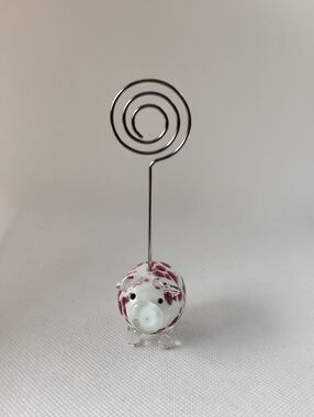 3/$25💙Glass Pig Photo/Note Holder Small Red Spots Vintage